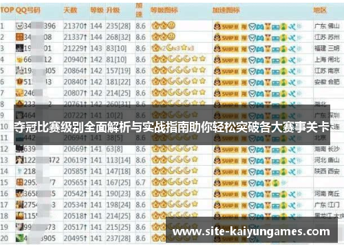 夺冠比赛级别全面解析与实战指南助你轻松突破各大赛事关卡