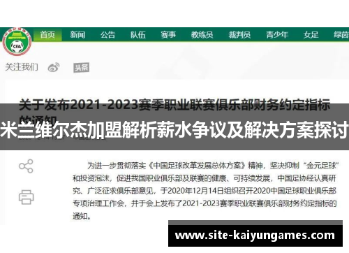 米兰维尔杰加盟解析薪水争议及解决方案探讨