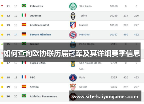 如何查询欧协联历届冠军及其详细赛季信息